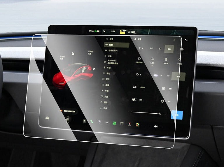 Pellicola Vetro Temperato Per Tesla Model 3 Highland (2024-25) E Model Y Juniper 2025 – Kit 15.4"+8" Con Allineamento Automatico Antiriflesso
