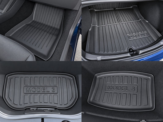 Model 3 Highland 2024+: TPE Full All-weather Floor/Frunk/Trunk Liners Mats Bundle Set (6 PCs)