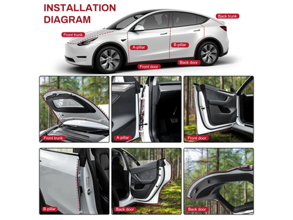 Model 3/Y: Noise Reduction Rubber Seal Strips Set (4 Doors+Frunk+Trunk+A-Pillar+B-Pillar)