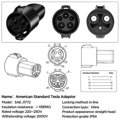 Model S/3/X/Y: SAE J1772 To Tesla Charging Adapter